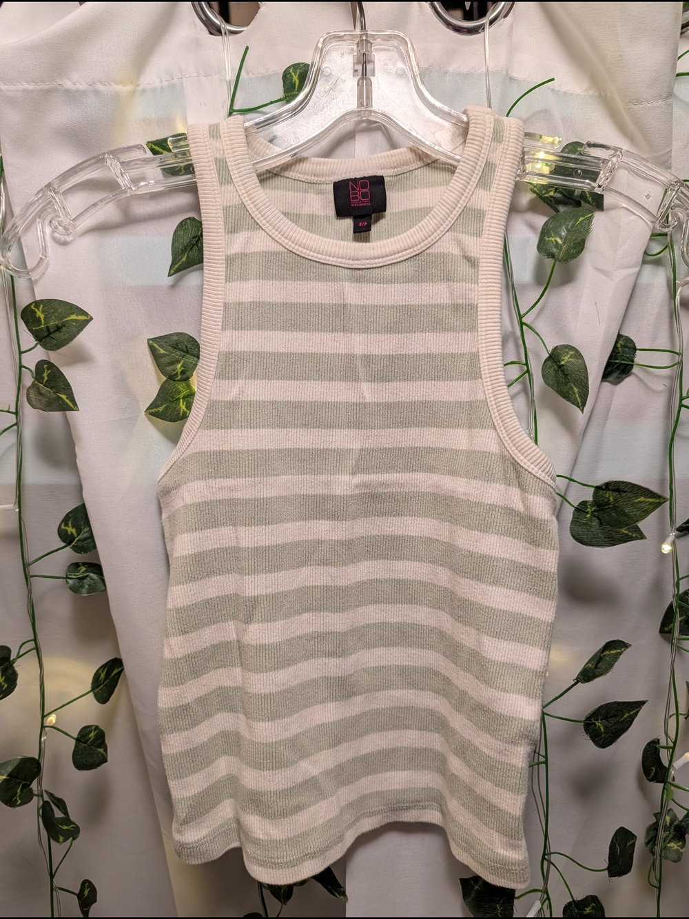 NOBO Cream and Sage Striped Ribbed Tank